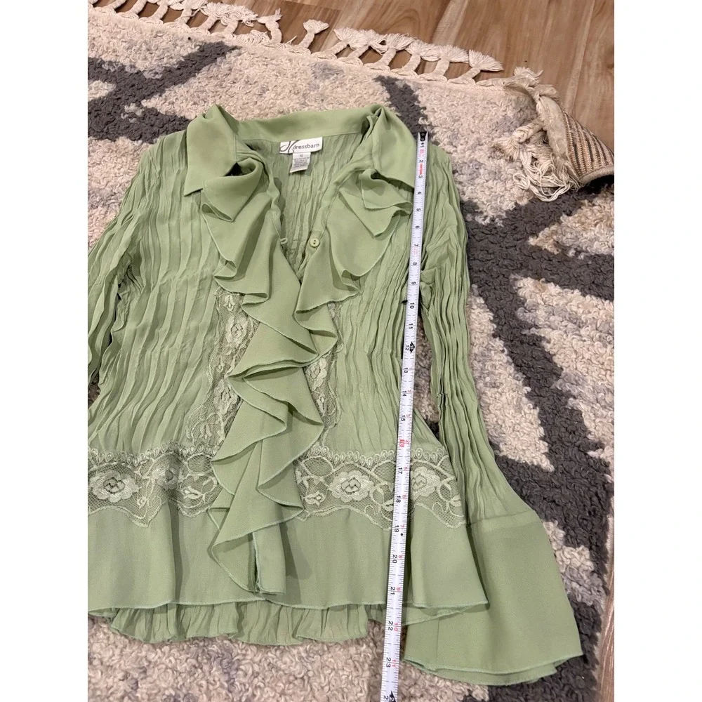 Dressbarn Sage Green Crinkle Lace Skirt Set Fairycore Cottagecore Vintage xx